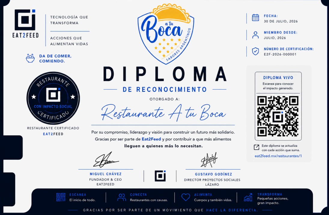 Diploma de reconocimiento Eat2Feed